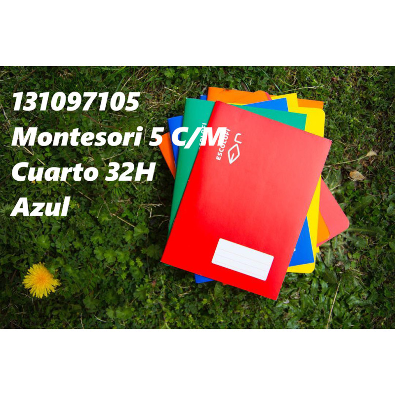 LIBRETA GRAPADA CUARTO 32 HOJAS 70 GR MONTESSORI PAUTA 5 MARGEN AZUL 131097105 ESCOLOFI (10)