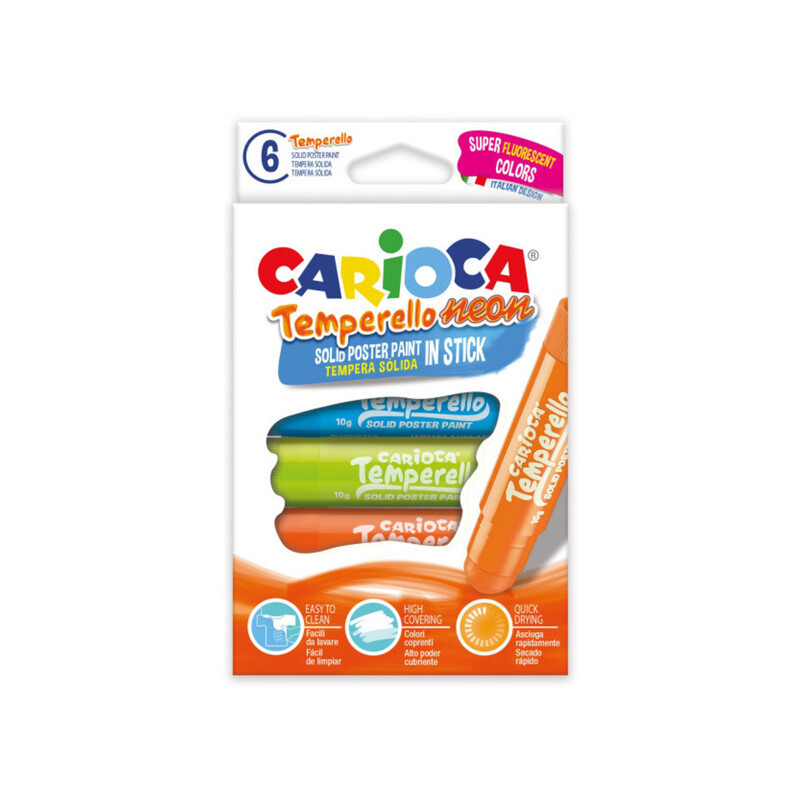 TEMPERA SOLIDA CARIOCA TEMPERELLO NEON 6 COLORES UNIDAD 42675