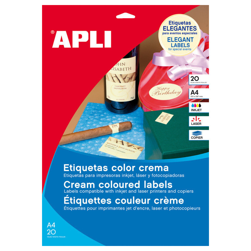 ETIQUETAS APLI I/L/C A-4 210*297 EVENTOS CREMA 20H 11802