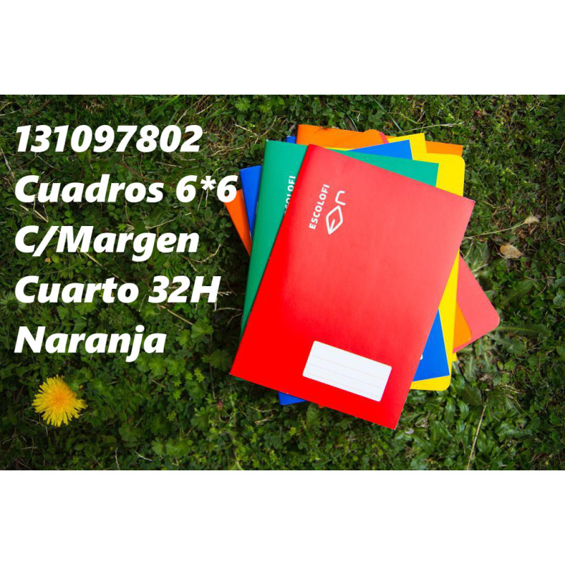 LIBRETA GRAPADA CUARTO 32 HOJAS 70 GR CUADRO 6*6 MARGEN NARANJA 131097802 ESCOLOFI (10)