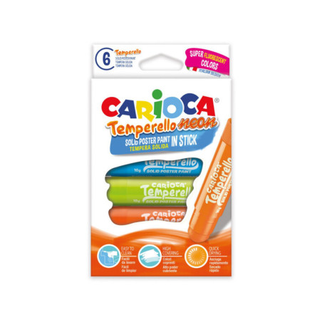 TEMPERA SOLIDA CARIOCA TEMPERELLO NEON 6 COLORES UNIDAD 42675