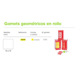 ETIQUETAS APLI GOMETS ROLLO CUADRADO 15MM AMARILLO 12475