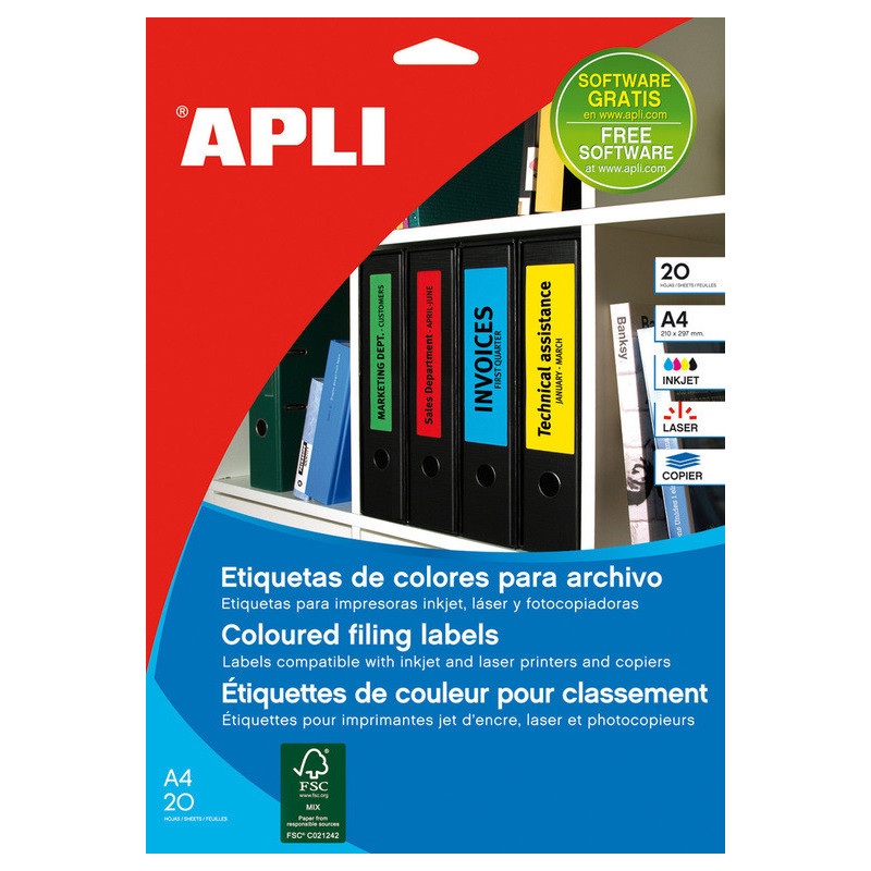 ETIQUETAS APLI I/L/C A-4 COLOR AMARILLO 190*38 20H 01370