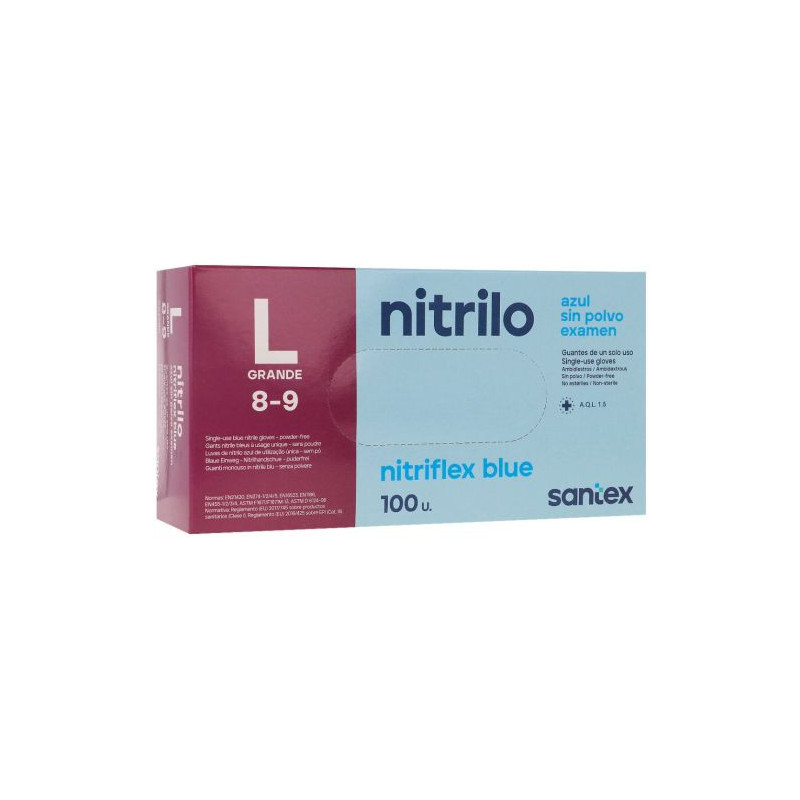 GUANTE NITRILO SIN POLVO AZUL SANTEX TALLA L 8-9 GD20BD C/100U