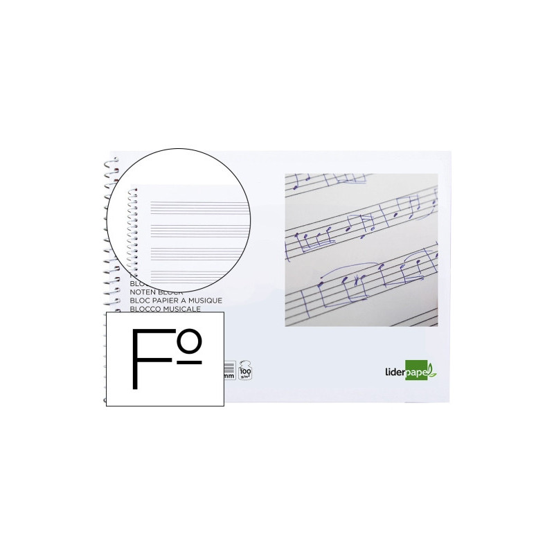 BLOC MUSICA FOLIO FOLIO APAISADO LIDERPAPEL 00739 UNIDAD