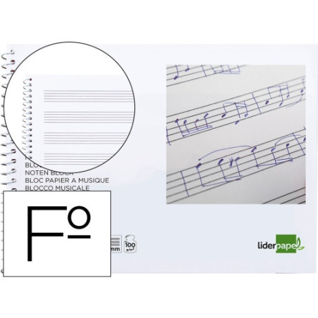 BLOC MUSICA FOLIO FOLIO APAISADO LIDERPAPEL 00739 UNIDAD
