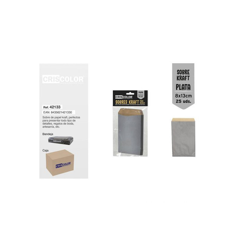 SOBRE BOLSA KRAFT PLATA PLANO 8*13 PTE 25U 42133 CRIS