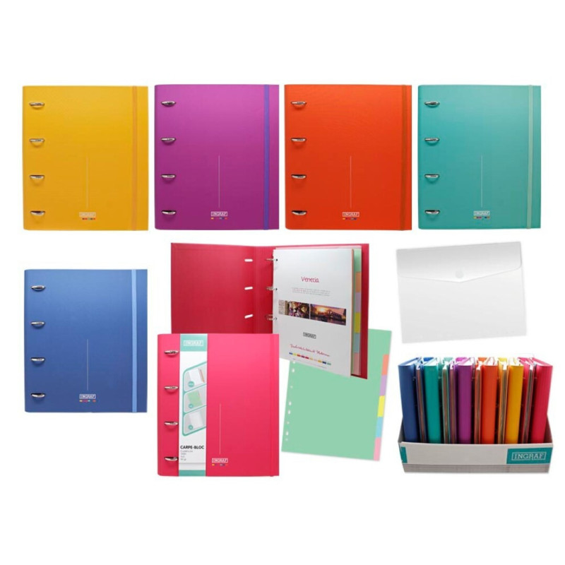 CARPEBLOC RINGBOOK A4 4A INGRAF EUROPEAN C/RECAMBIO 100H 6COL C/SEPARADORES Y SOBRE 350765 POESSA