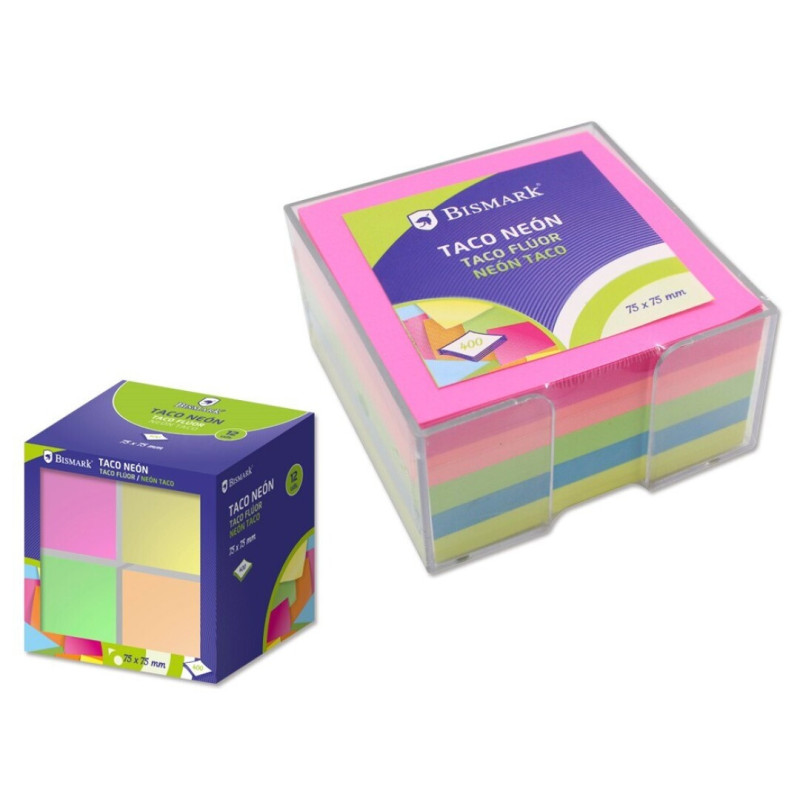 BLOC NOTAS ENCOLADO BISMARK 75*75 FLUOR 5 COLORES TACO 400H C/SOPORTE 325066 POESSA