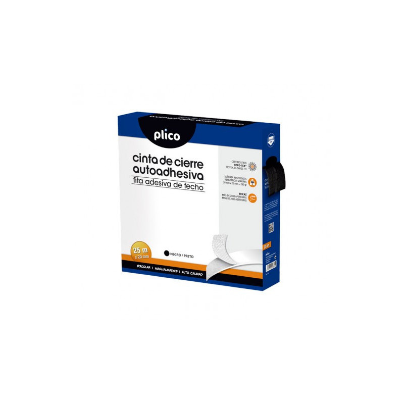 CINTA VELCRO PLICO ADHESIVA NEGRA 20MM*25M CAJA 13331