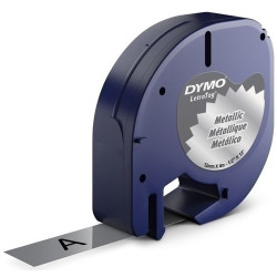 CINTA ROTULAR DYMO TAG 12MM*4M METAL NE/PL 91208