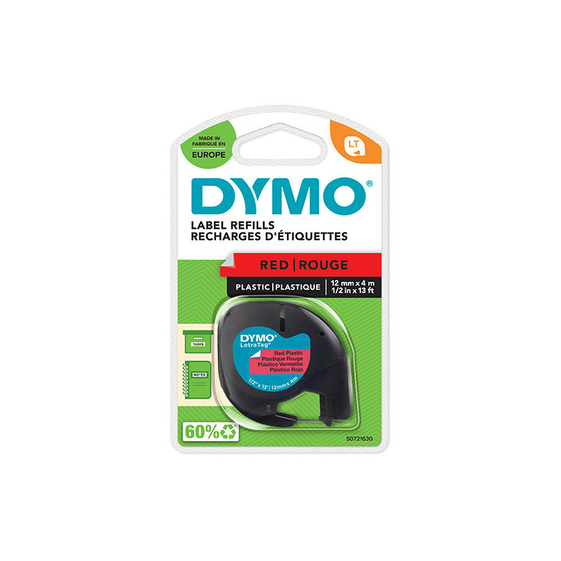 CINTA ROTULAR DYMO TAG 12MM*4M PLASTICO NE/RO 91203