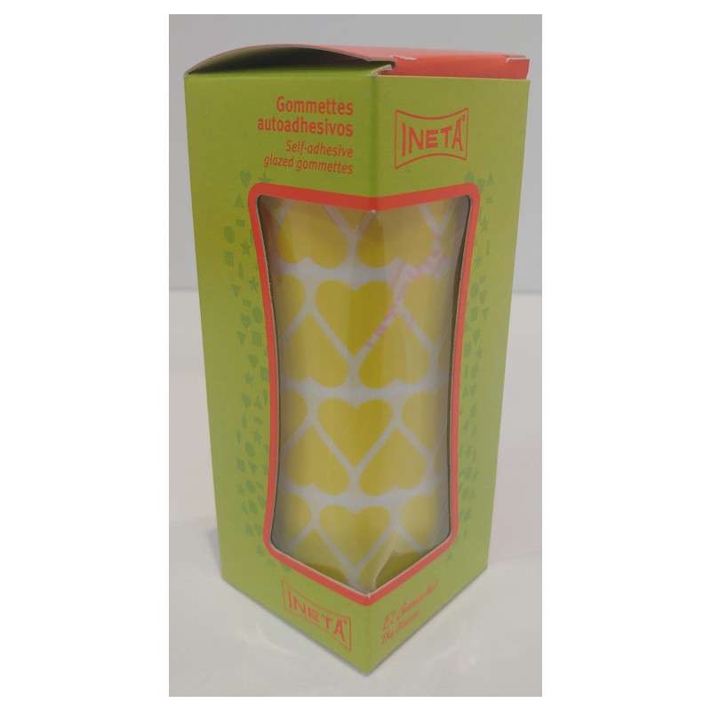 ETIQUETAS INETA GOMETS ROLLO CORAZONES Y LAGRIMAS 16/9MM AMARILLO 2063
