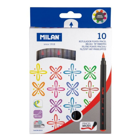 ROTULADOR MILAN PUNTA PINCEL CAJA CARTON 10 COLORES 612610 UNIDAD