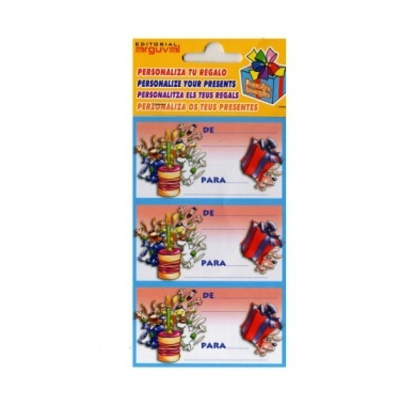 ETIQUETAS FELICIDADES ARGU DE: PARA: "TARTA REGALO" SOBRE 9U 28250/3 ^