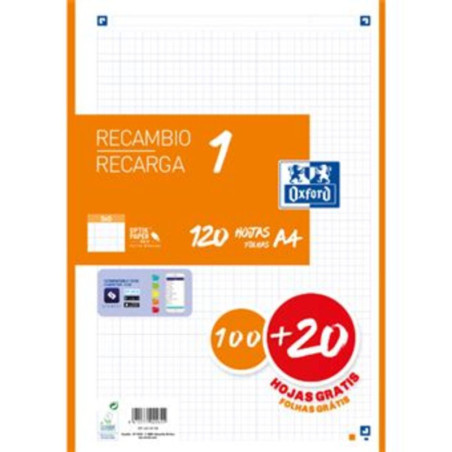 RECAMBIO ENRI OXFORD A-4 4TAL 100H+20H CLASSIC RECAMBIO 1 COLOR NARANJA 400158163