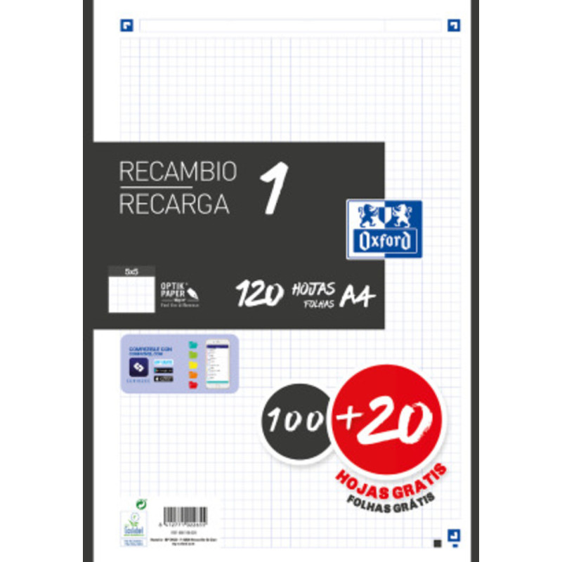 RECAMBIO ENRI OXFORD A-4 4TAL 100H+20H CLASSIC RECAMBIO 1 COLOR NEGRO 400158165