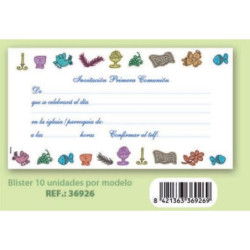 TARJETA INVITACION COMUNION ARGU CALIZ PEZ UVA PALOMA PERGAMINO 36926 PTE 10U ^