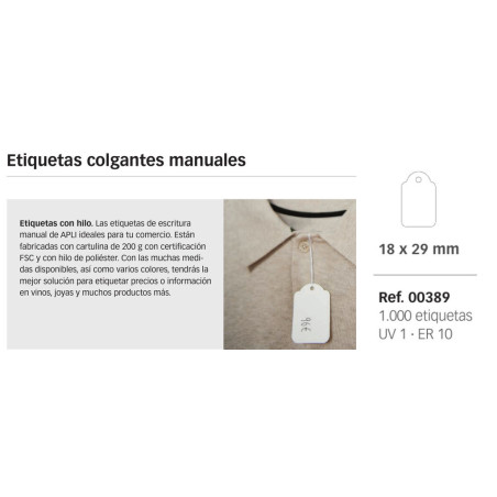 ETIQUETAS APLI COLGANTE 389 18*29 CUADRADA C/1000U