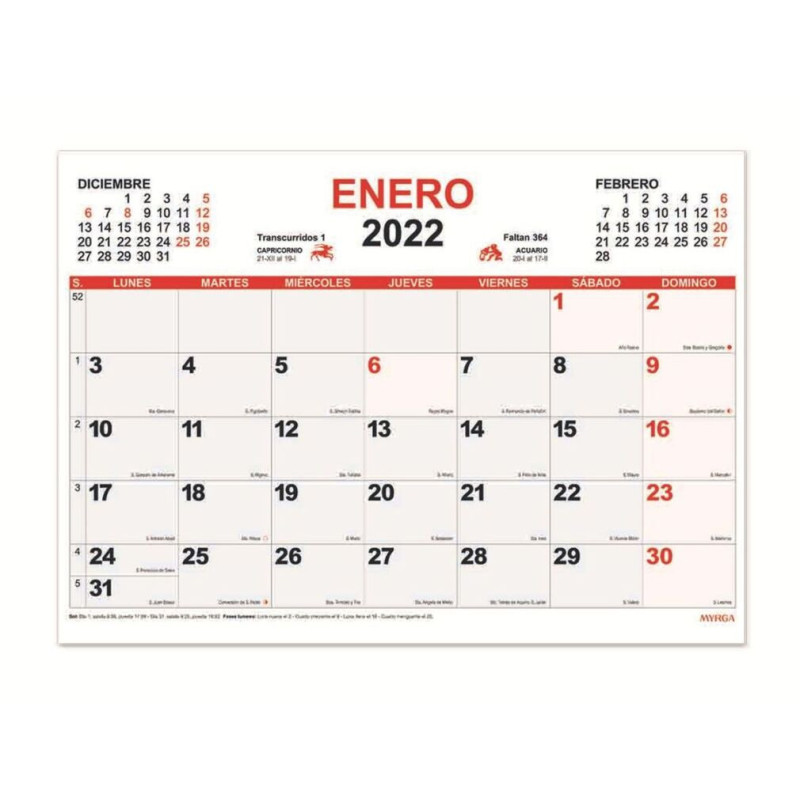 CALENDARIO MYRGA22 2022 43*31CM PARA ESCRIBIR PLANNING FALDILLA 1545