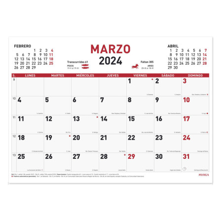 CALENDARIO MYRGA24 2024 43*31CM PLANNING MENSUAL 1545