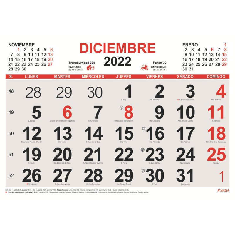 CALENDARIO MYRGA22 2022 43*31CM FALDILLA 1594
