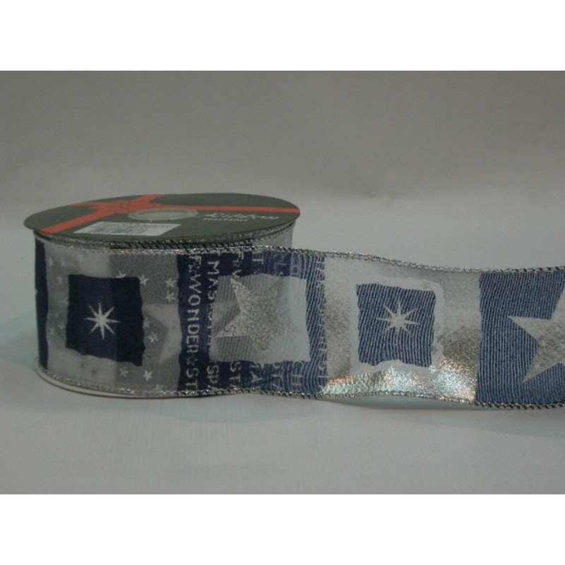 CINTA REGALO SEDA AZUL PLATA 60MM 25YD 57133 ^