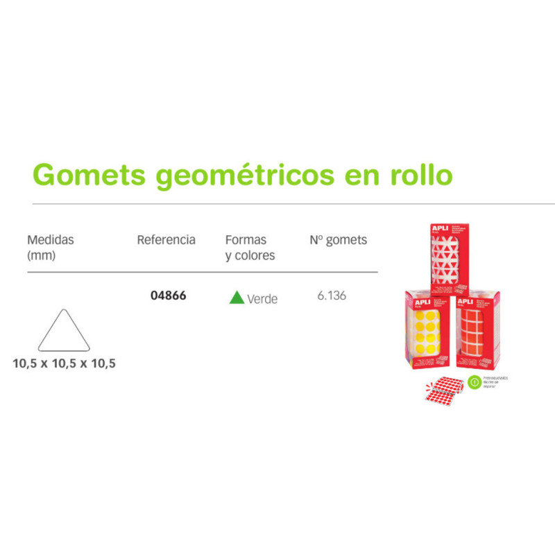 ETIQUETAS APLI GOMETS ROLLO TRIANGULO 10.5MM VERDE 4866