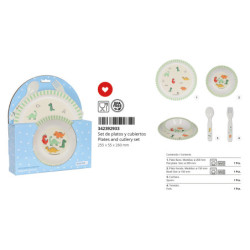 SET DE PLATOS Y CUBIERTOS SAFTA PREESCOLAR "DINOS" 342392933 SAFTA23 VAC