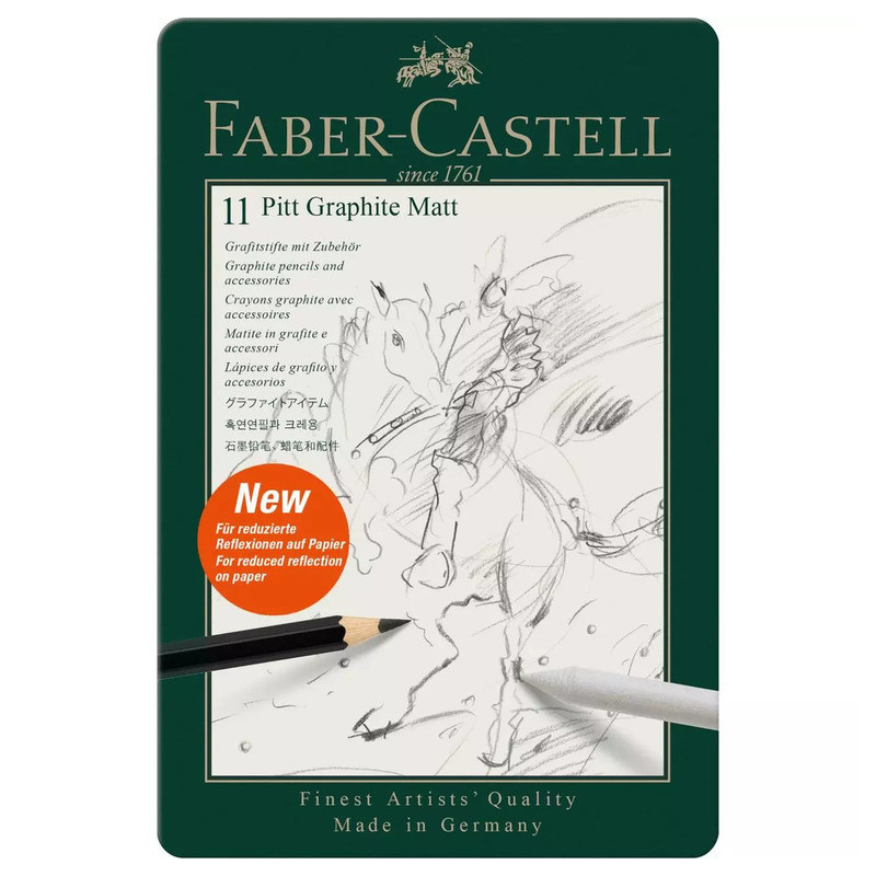 LAPIZ FABER-CASTELL PITT GRAFITO MATE  CAJA METAL 8 LAPICES GRADUADOS HB -14B + ACCESORIOS 115220