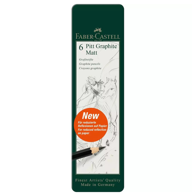 LAPIZ FABER-CASTELL PITT GRAFITO MATE  CAJA METAL 6 LAPICES GRADUADOS 2B -12B 115207