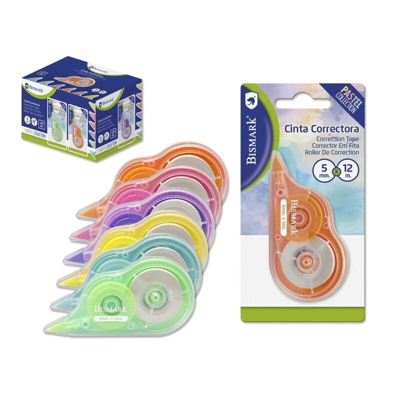 CORRECTOR MAQUINA BISMARK 5MM*12M CAJA 24U COLORES PASTEL POESSA 328122