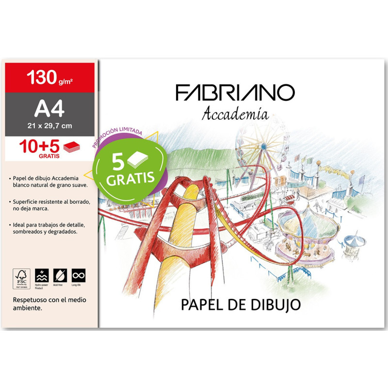 LAMINAS DIBUJO A4 130G 10HJ + 5 GRATIS GRANO NAT.ESCUELA FABRIANO