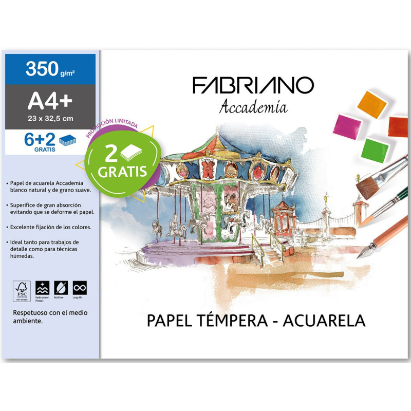 LAMINAS DIBUJO A4+ 350G 6HJ + 2 GRATIS TEMPERA/ACUARELA FABRIANO