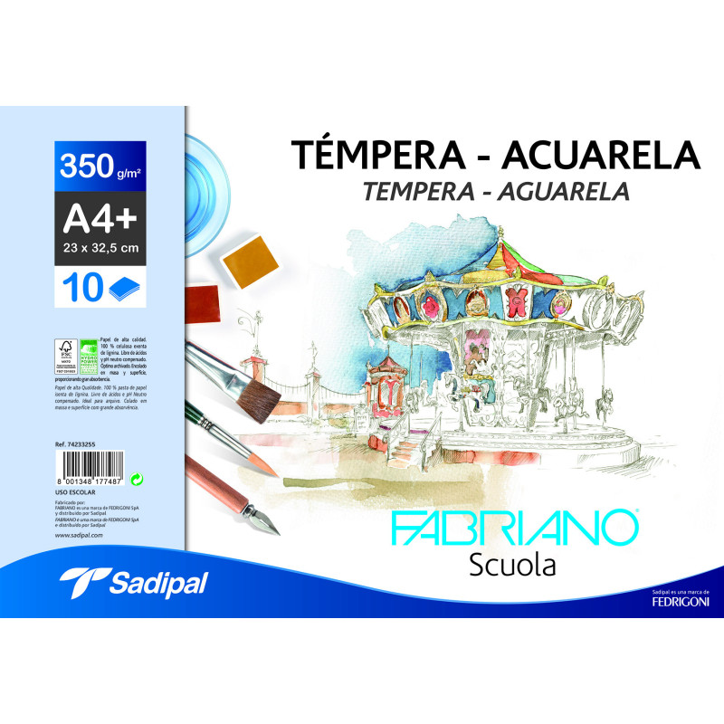 BLOC DIBUJO A4+ 350G 6HJ TEMPERA/ACUARELA FABRIANO