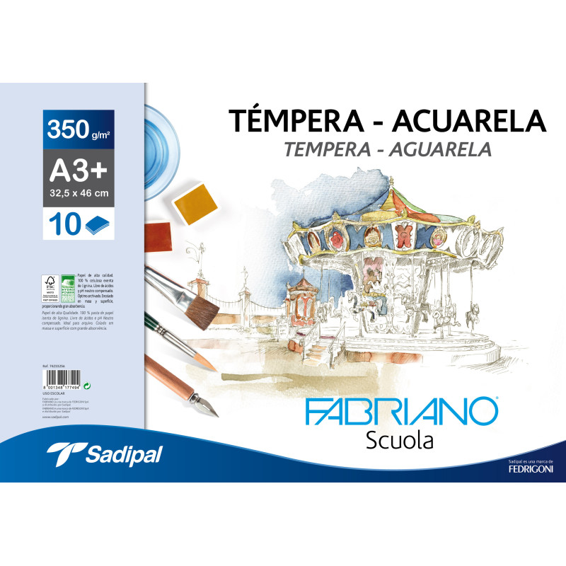 BLOC DIBUJO A3+ 350G 6HJ TEMPERA/ACUARELA FABRIANO