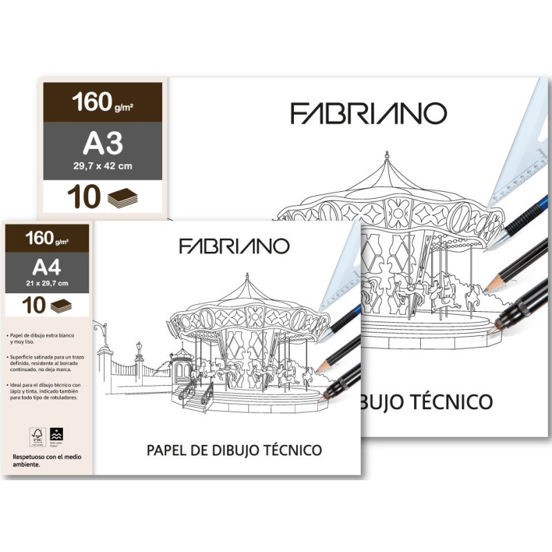 LAMINAS DIBUJO A4 160G 10HJ LISO DISEÑO FABRIANO