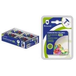 CHINCHETAS BISMARK COLORES CAJA 12 ESTUCHES 60U POESSA 328064