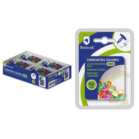 CHINCHETAS BISMARK COLORES CAJA 12 ESTUCHES 60U POESSA 328064