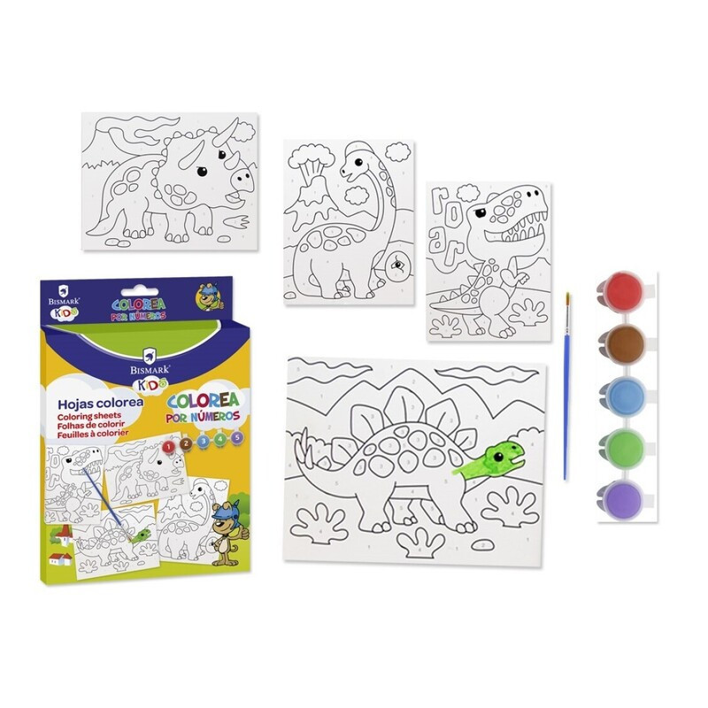 HOJAS PARA PINTAR POR NUMEROS BISMARK 5 COLORES + PINCEL 330472 POESSA