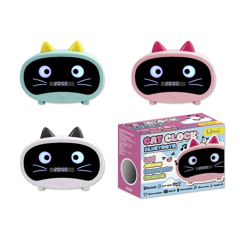 RELOJ DESPERTADOR - ALTAVOZ BLUETOOTH GATITO POESSA 3 COLORES 330661