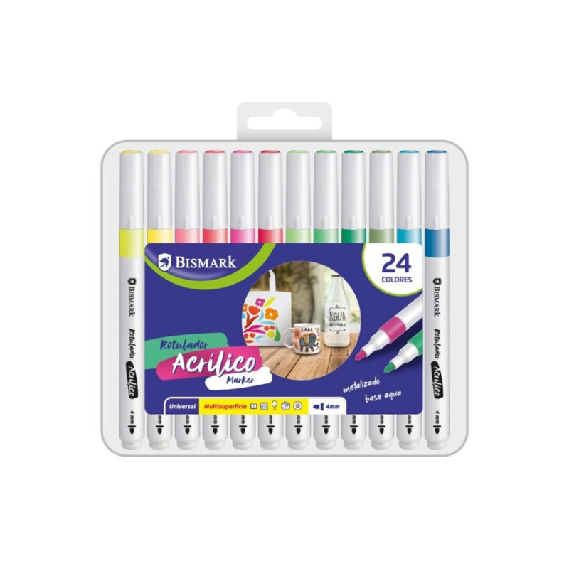 ROTULADOR BISMARK ACRILICO METALIZADO BASE AGUA ESTUCHE 24U POESSA 331995