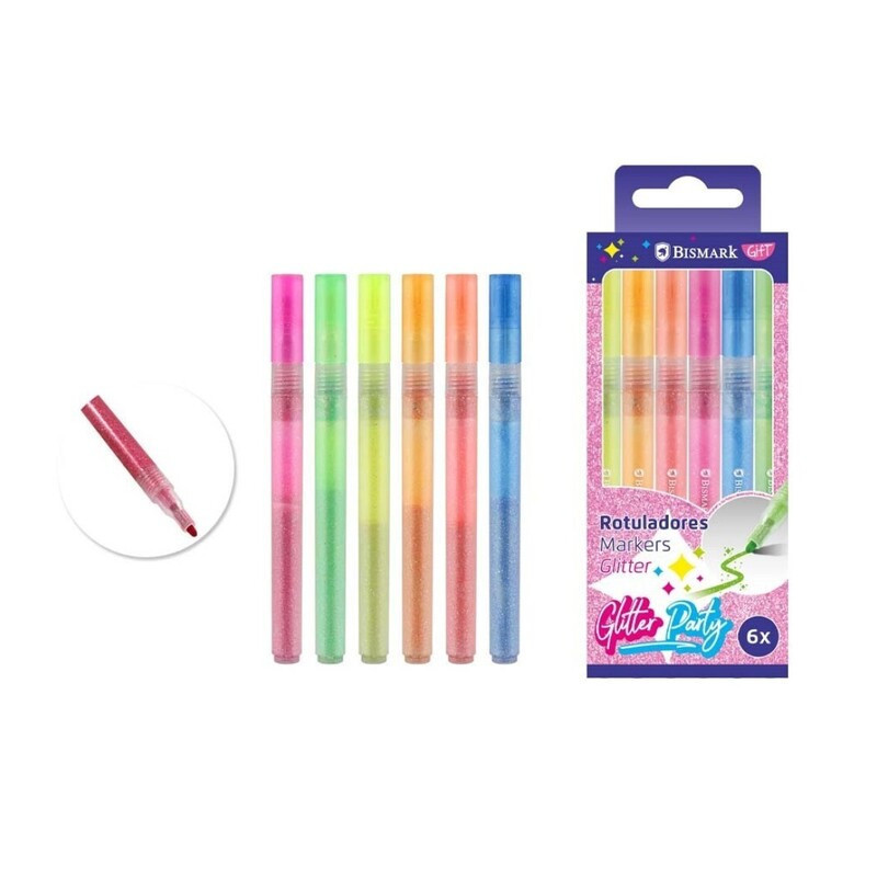 ROTULADORES ACRILICOS GLITTER PARTY SET BISMARK 6U 331343 POESSA BLISTER