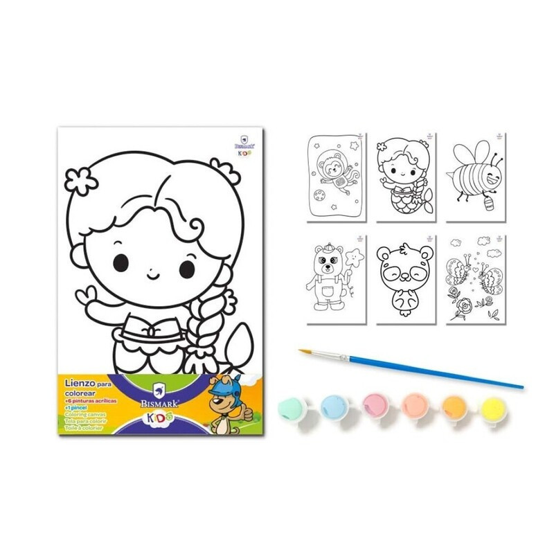 SET BISMARK LIENZO PARA COLOREAR + PINTURAS Y PINCEL 6MOD 331455 POESSA