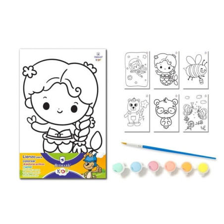 SET BISMARK LIENZO PARA COLOREAR + PINTURAS Y PINCEL 6MOD 331455 POESSA