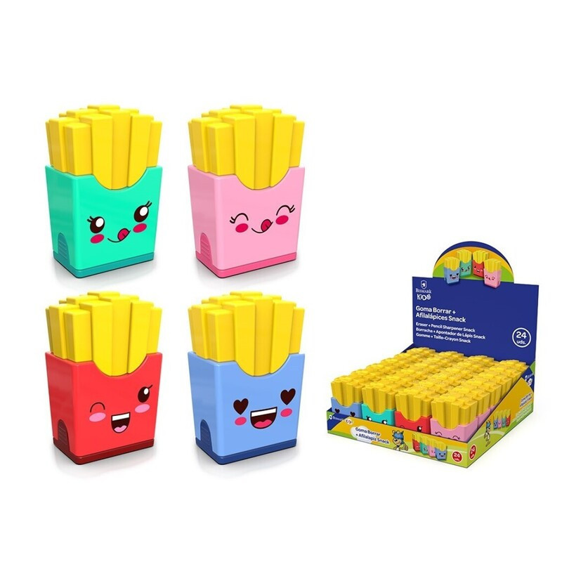 GOMAS DE BORRAR + SACAPUNTAS PATATAS FRITAS BISMARK KIDS 331837 POESSA UNIDAD (24)