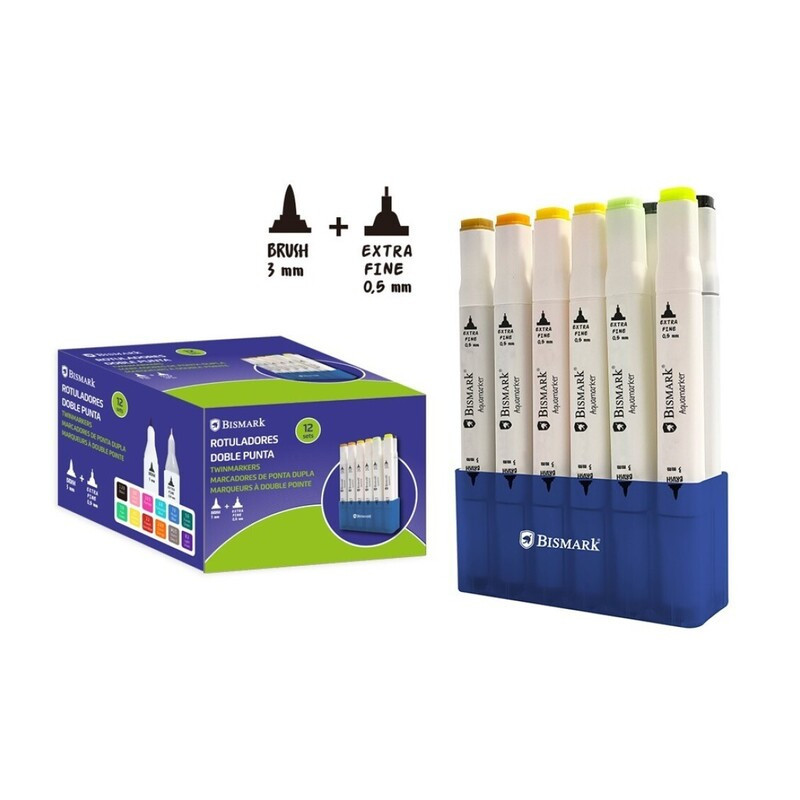 ROTULADOR BISMARK DOBLE PUNTA PINCEL FINELINER 12OLORES C/SOPORTE 331978POESSA
