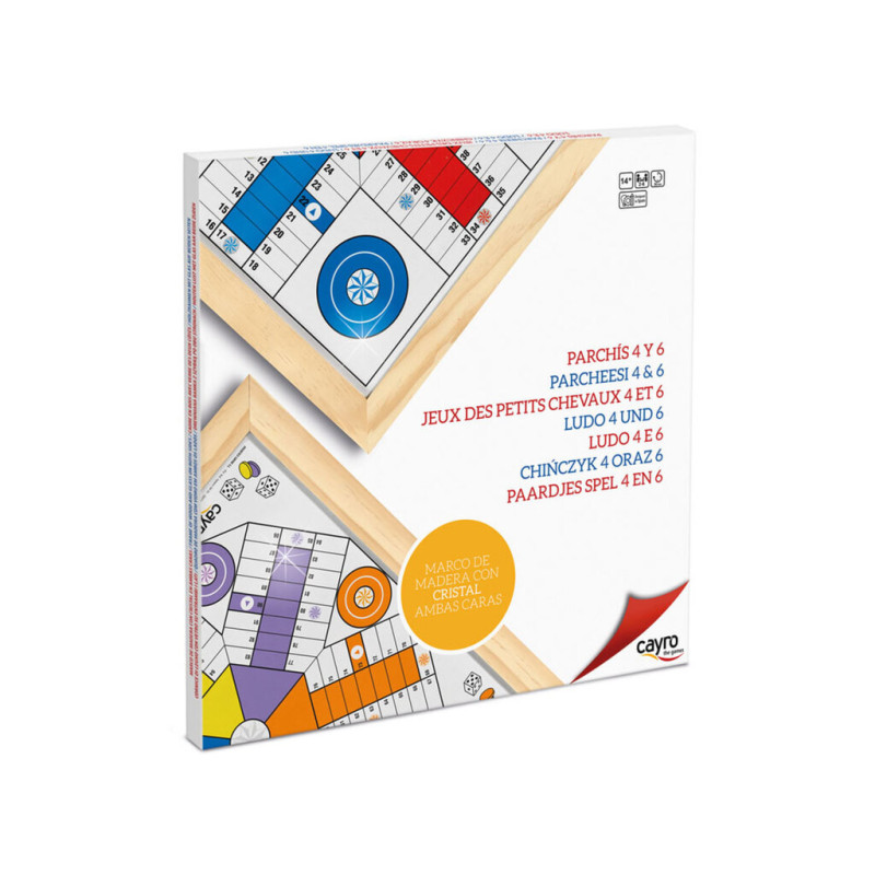 TABLERO PARCHIS 50CM  CRISTAL 4 Y 6 JUGADORES REVERSIBLE CAYRO 10150/T155