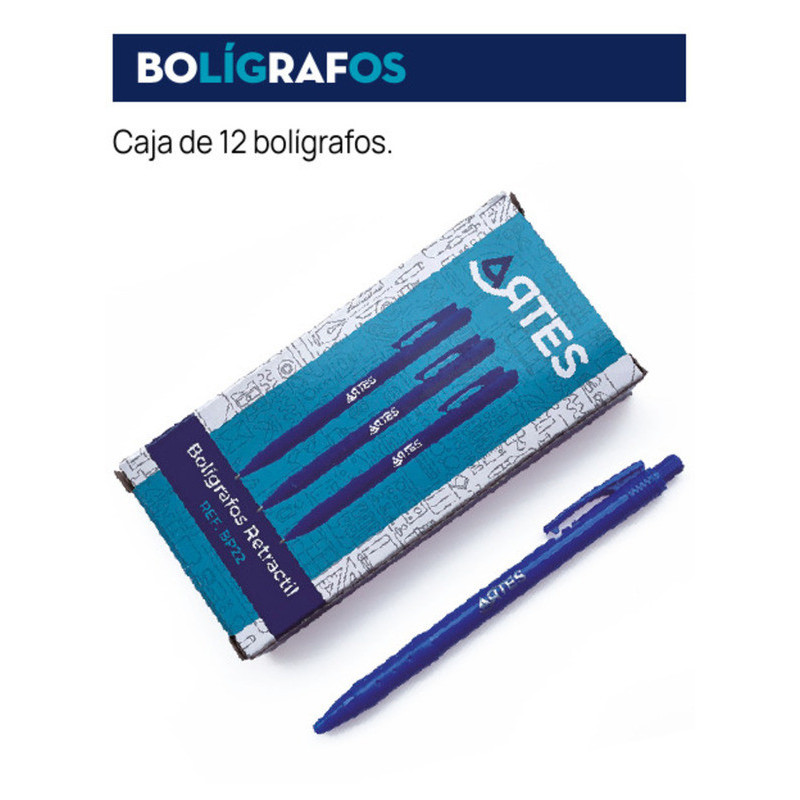 BOLIGRAFO ARTES RETRACTIL MONOBLOCK AZUL BP22 C/12U