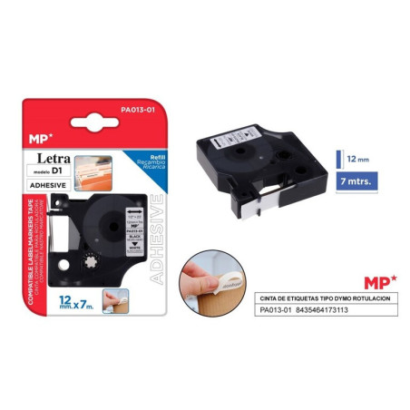 CINTA ROTULAR DYMO COMPATIBLE D1 FONDO BLANCO LETRA NEGRA MADRID PAPEL PA013-01